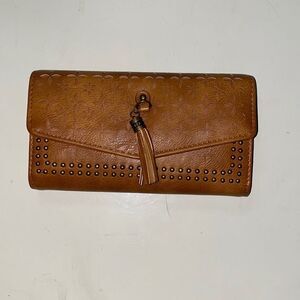 Brown Tan Studded Tassel Wallet Card Holder​​​​​​